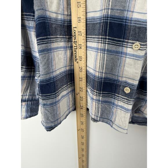 Madewell Boxy Flannel Button Down Shirt Blue Plaid Soft Cotton Blend XL - Picture 6 of 7